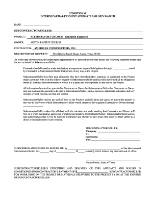 Conditional Interim Payment Affidavit and Lien Waiver