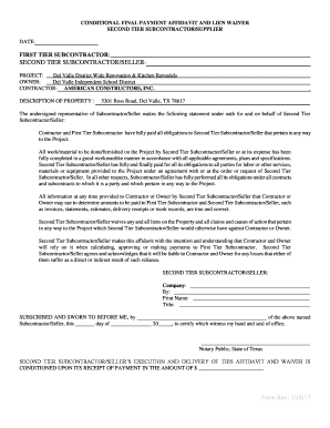 Conditional Final Payment Affidavit and Lien Waiver