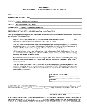 Conditional Interim Payment Affidavit and Lien Waiver