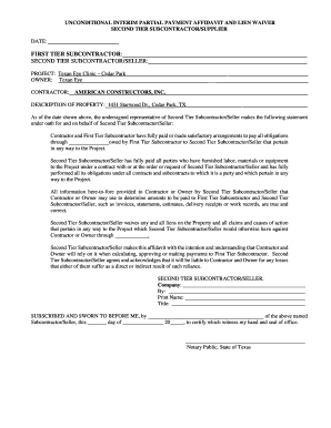 Interim Partial Payment Affidavit and Lien Waiver