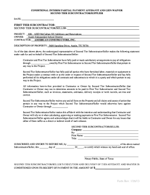 Conditional Interim Payment Affidavit and Lien Waiver