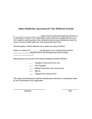 Salary Reduction Agreement for Tax Sheltered Annuity