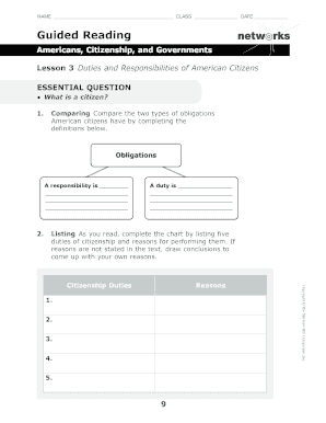 Citizenship Duties and Responsibilities Worksheet