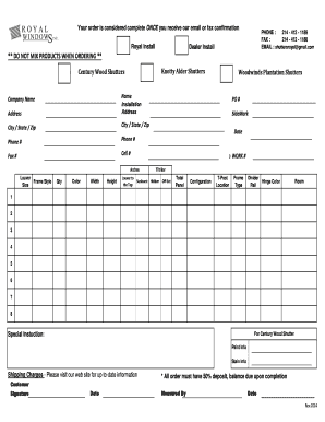 Century Wood Shutters Order Form