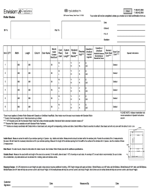 Envision Roller Shades Order Form