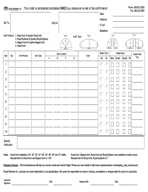 Royal Windows Arch Order Form