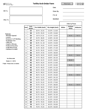 Twilite Arch Order Form