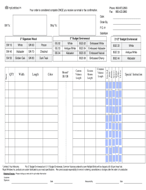 Royal Windows Order Form