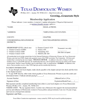 Texas Democratic Women Membership Application