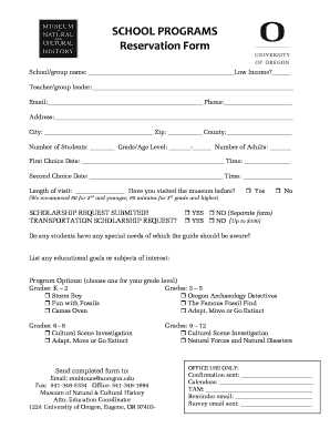 School Program Reservation Form