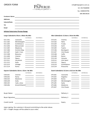 Order Form for Art Prints and Calendars