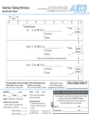 Safe/Vue Sliding Partition Specification Sheet