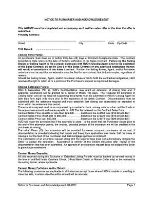 HUD Notice to Purchaser and Acknowledgement