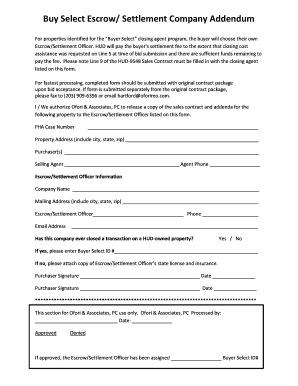 HUD Buyer Select Escrow Addendum