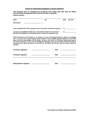 Notice to Purchaser Addendum to Sales Contract