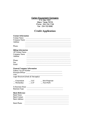 Callan Equipment Company Credit Application