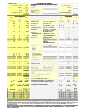 Cub Scout Pack Operating Budget Template