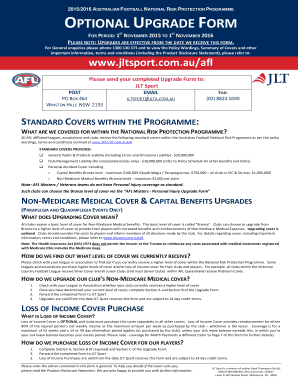 Australian Football National Risk Protection Programme Upgrade Form