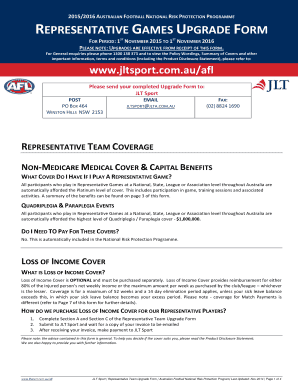 Australian Football National Risk Protection Program Upgrade Form