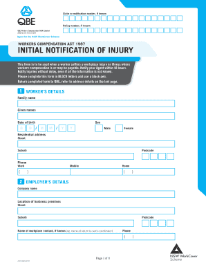 Workers Compensation Initial Notification of Injury