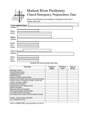 Church Emergency Preparedness Data Form
