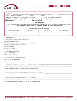 Bladder Cancer Insurance Application Form