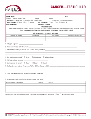 Testicular Cancer Insurance Application Form