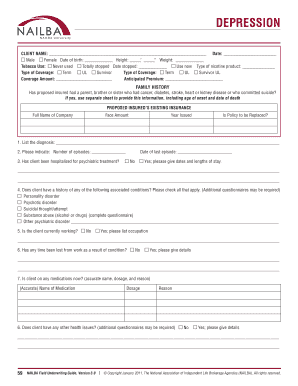 Depression Underwriting Application Form
