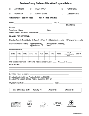 Renfrew County Diabetes Education Program Referral Form