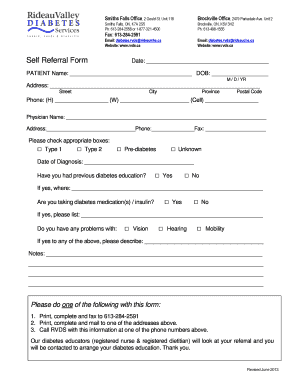 Self Referral Form for Diabetes Education