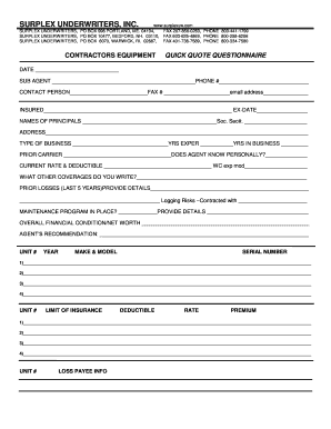 Contractors Equipment Quick Quote Questionnaire