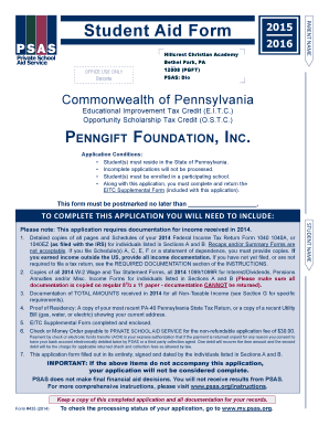 Pennsylvania Student Aid Form 2015