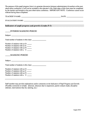 Pupil Progress Form