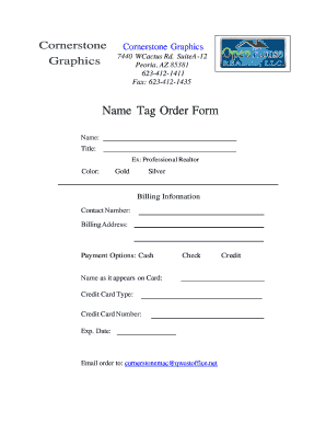 Name Tag Order Form - Open House Realty