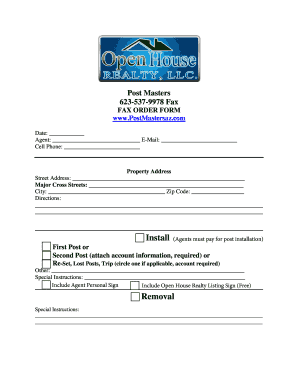 Post Masters Fax Order Form