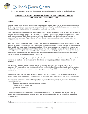 Informed Consent for Oral Surgery for Bisphosphonate Patients