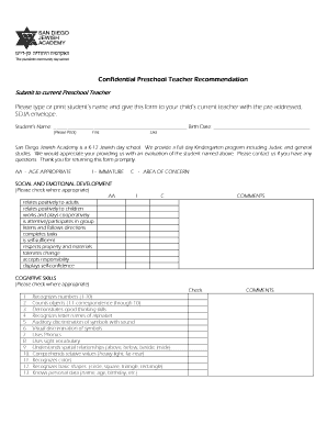 Preschool Teacher Recommendation Form