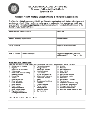 Student Health History Questionnaire and Physical Assessment