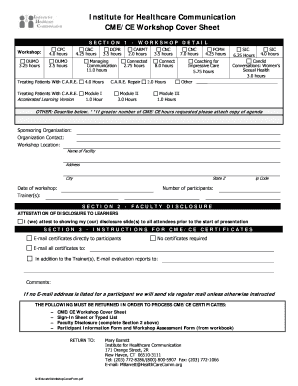 CME/CE Workshop Cover Sheet