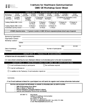 CME/CE Workshop Cover Sheet