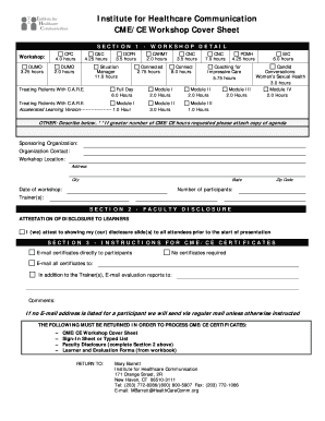 CME/CE Workshop Cover Sheet