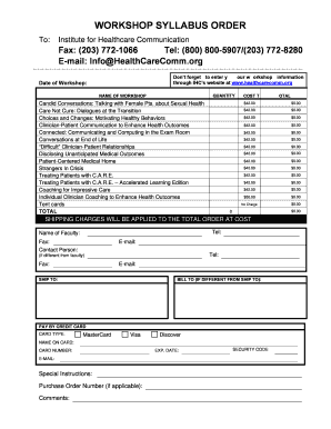 Workshop Syllabus Order Form