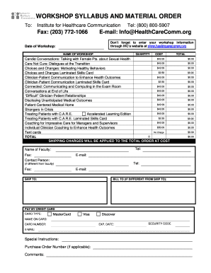Workshop Syllabus and Material Order Form