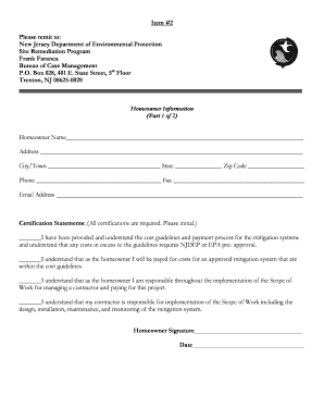 New Jersey Homeowner Radon Mitigation Certification Form