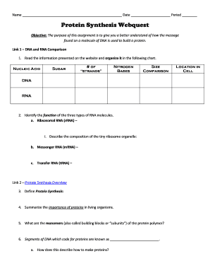 Protein Synthesis Webquest