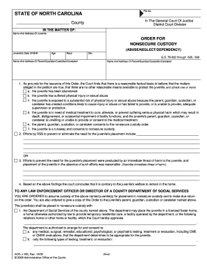 North Carolina Nonsecure Custody Order