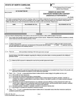 North Carolina Juvenile Nonsecure Custody Order