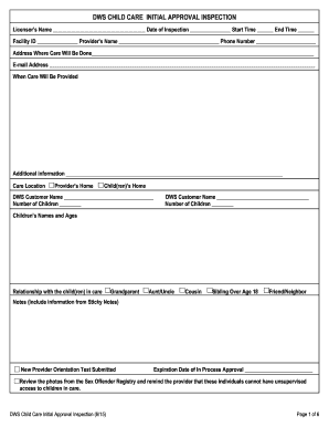 DWS Child Care Initial Approval Inspection