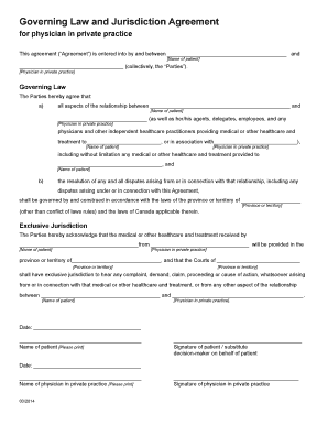 Governing Law and Jurisdiction Agreement for Physician