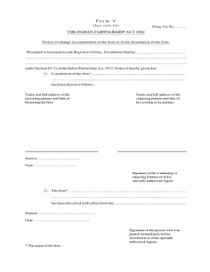 Indian Partnership Act Notice of Change or Dissolution